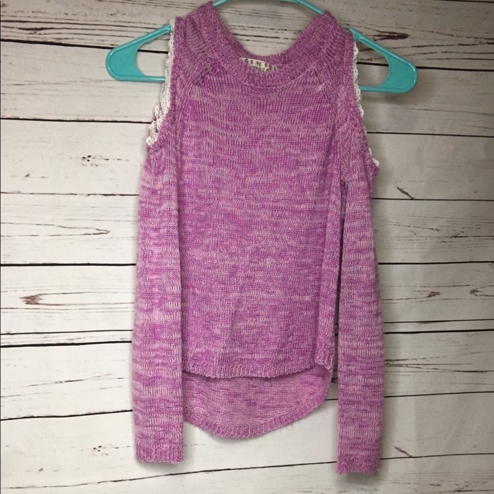Purple long sleeve. Shows shoulders. Size 12